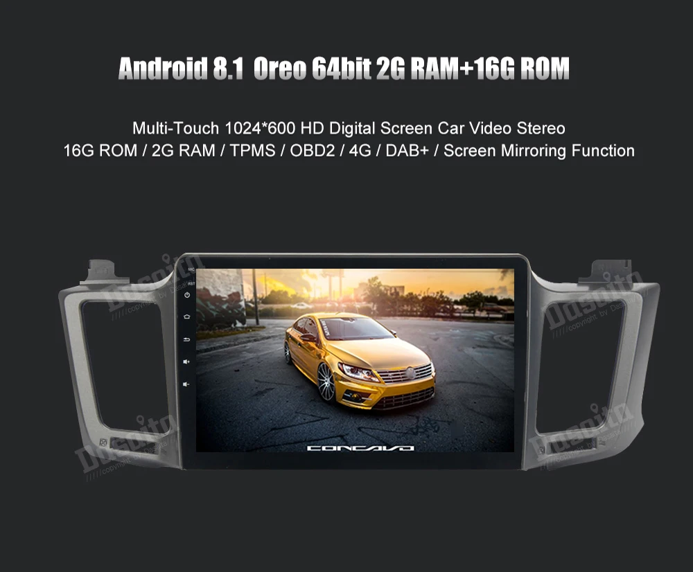 Top Dasaita 10.2" Android 8.1 Car GPS Player Navi for Toyota RAV4 2014-2016 with 2G+16G Quad Core Stereo Radio Multimedia No DVD 4G 4
