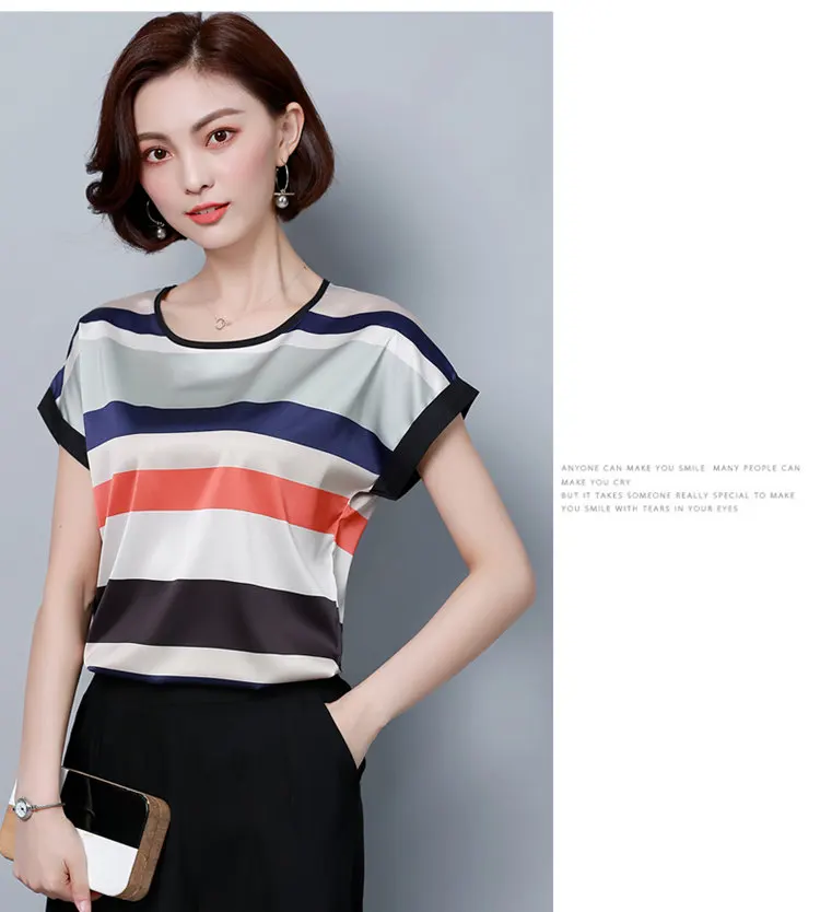 Striped Blusas Femme 2018 Ladies O-Neck Tops Female Batwing Sleeve Shirt Women Blouses Mujer Ete Chiffon Blouse Plus Size M-4XL (6)