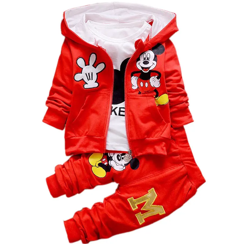 

baby girls boys 3pcs clothing sets cartoon minnie 2019 winter children t shirt + vest + pants tracksuits kids clothes sport suit