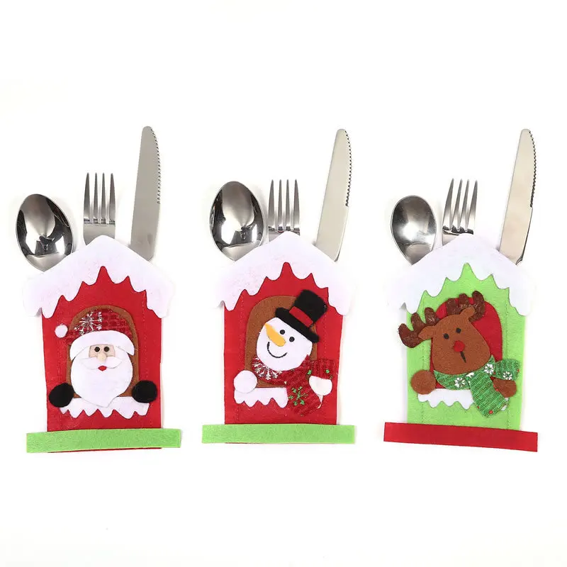 

Christmas Tableware Covers Knife Fork Holders Cute Santa Snowman Elk Style Silverware Bags Cover Christmas Decor Party Supplies