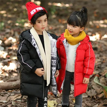 

2019 Down Coat Boys Middle- Long Parkas Hooded Girls Winter Jacket Kids Baby Girl Clothes Manteau Enfant Fille Hiver