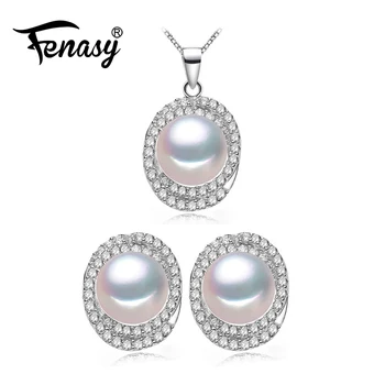 

FENASY natural freshwater pearl earrings for women wedding jewelry sets 925 sterling silver big size earrings/flower pendant