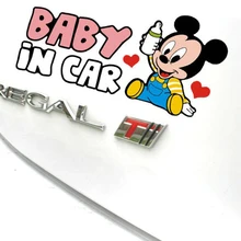 Etie Baby In Car Sticker Funny Mickey Mouse Cartoon Decal Lovely Accessories for Bmw Ford Focus Volkswagen Golf Renault Toyota
