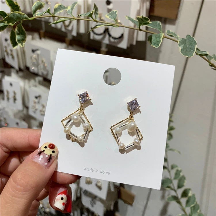 

MENGJIQIAO 2019 Japan Korean New Geometric Square Drop Earrings For Women Elegant Simulated Pearl Crystal Oorbellen Jewelry