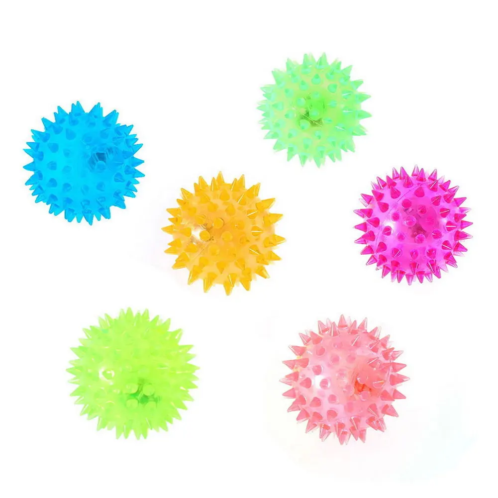 

Pet Dog Puppy LED Light Up Squeaky Rubber Chew Molar Elastic Spike Balls Fun Toy