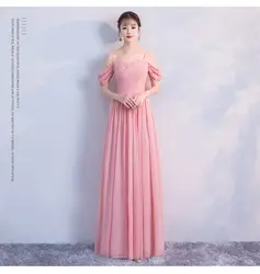 Розовый цвет шифон платье элегантный свадебные вечерние платья для женщин для Bridemaide Слинг платье молния сзади