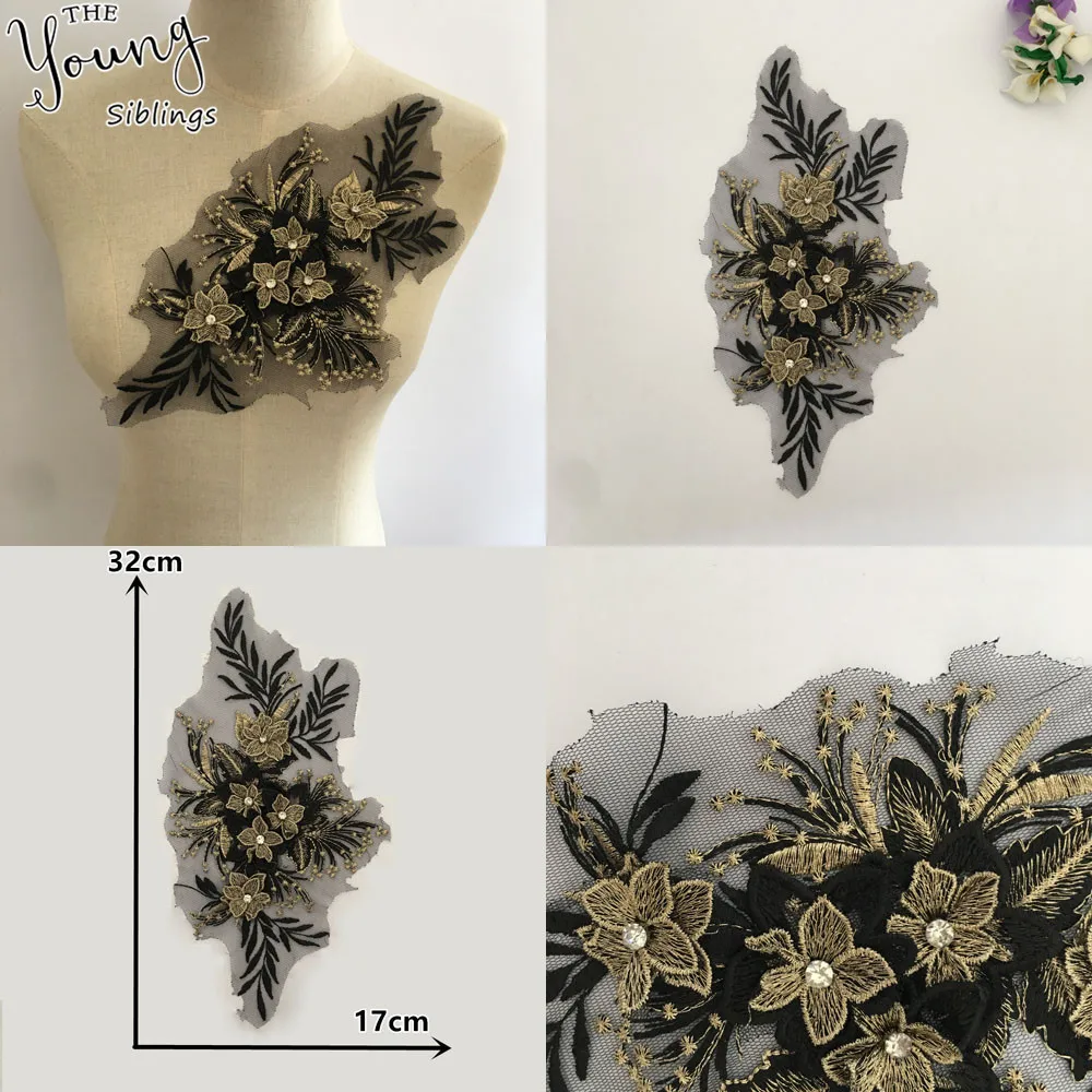 Новое поступление 3D Цветочная вышивка аппликация кружевной воротник DIY Стразы