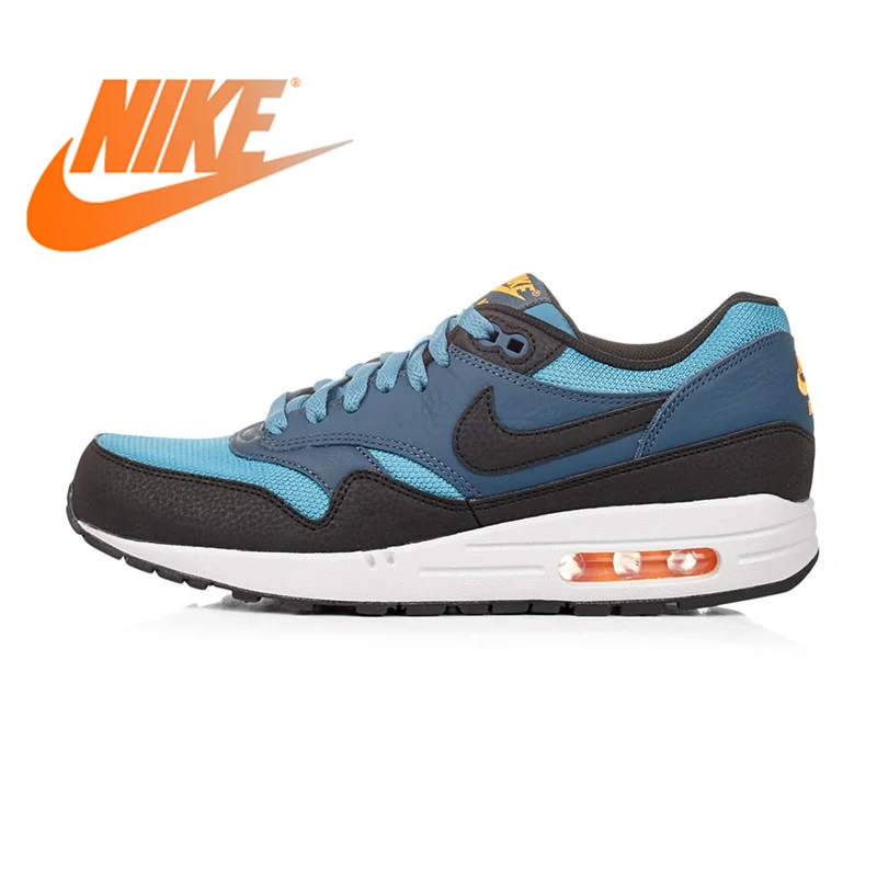 

Original Authentic NIKE Breathable Air Max 1 Men's Running Shoes Sneakers Blue Red and Yellow 537383 Sports Outdoor Jogging