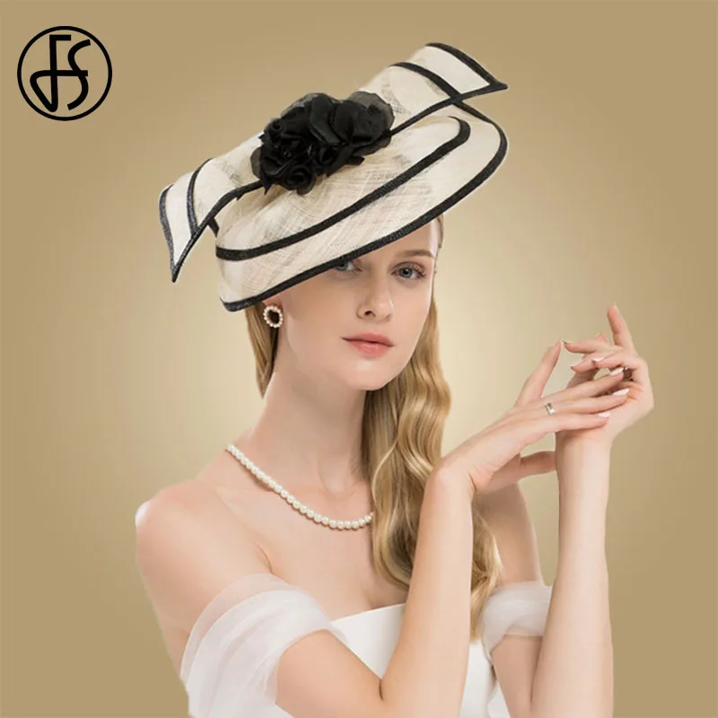 Sombreros elegantes de mujer para bodas, sombrero de cóctel de Sinamay con flores, vestido de iglesia de Kentucky - 3