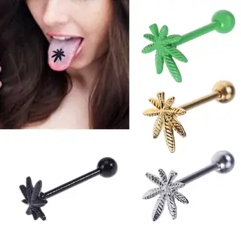 

1 Pc Fashion Stainless Steel Leaves Tongue Piercing Studs Piercing Rings Navel Bar Body Jewelry Pierce Jewelry Tongue Rings hot