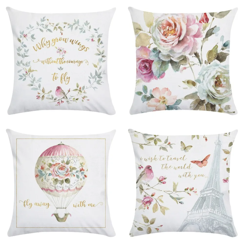 

wholesale gift cushion cover Nordic royal family noble peony flowers bird super soft home car office sofa decor pillow case