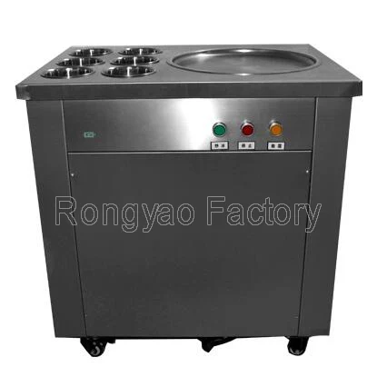 8-10L/H Roller Ice Cream Maker 1 Pan Fryer Rolling Fried Yogurt Frying Machine Single with 6 Refrigerated Flat Bowl | Бытовая техника