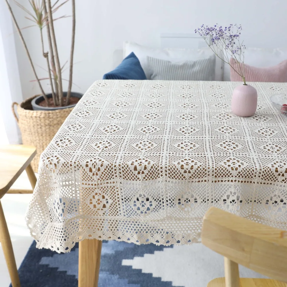 

BEWITH Crocheted Creamy-white Table Cloth Rectangular & Round Wedding & Party Table Decoration Table Cloths for Events YMTH003