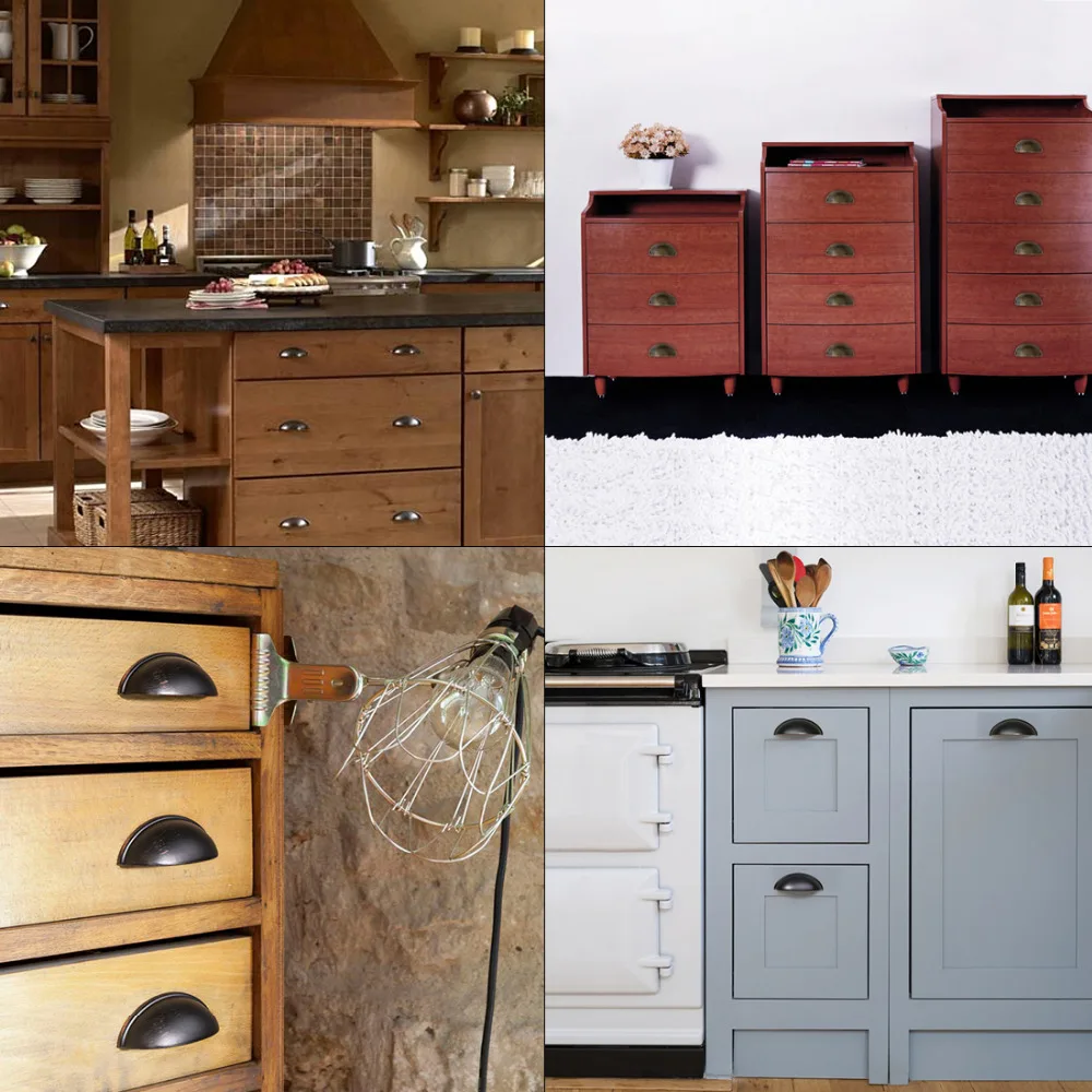 Uxcell 20pcs Antique Brass Bronze Tone Cup Drawer Pull Kitchen Cabinet Handle Iron Shell Pull Handles 66mm Hole Centers