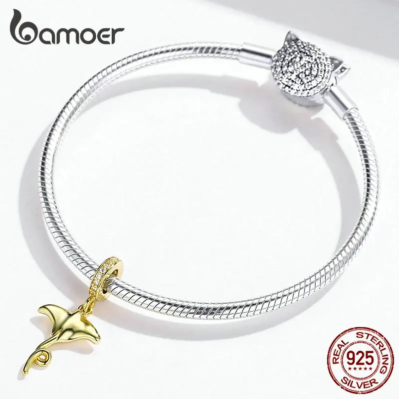 Bamoer Manta Ray Pendang Шарм для женщин Серебряный браслет со змеей или ожерелье 925 пробы серебро золото цвет ювелирные изделия SCC1275
