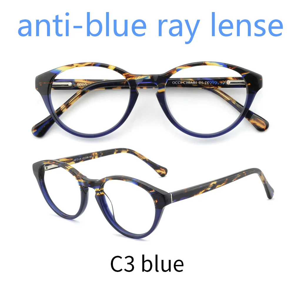Прозрачные круглые очки, прозрачная оправа для женщин, близорукость, оправа для очков, оптическая оправа, прозрачная, анти-синяя, OCCI CHIARI W-CIOE - Цвет оправы: C3 blue anti ble