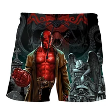 Новые модные мужские повседневные шорты, быстросохнущие летние пляжные шорты с принтом черепа/пистолета/динозавра hellboy, эластичные шорты с 3d принтом-7
