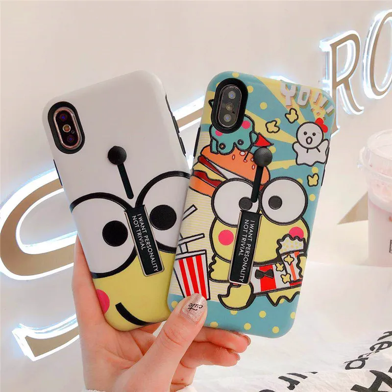 

Cute Frog Patterned Phone Case For iphone 7 6S 6 8 plus Cases For iphone XS MAX XR X Soft Cover Hide finger Ring Holder Cases