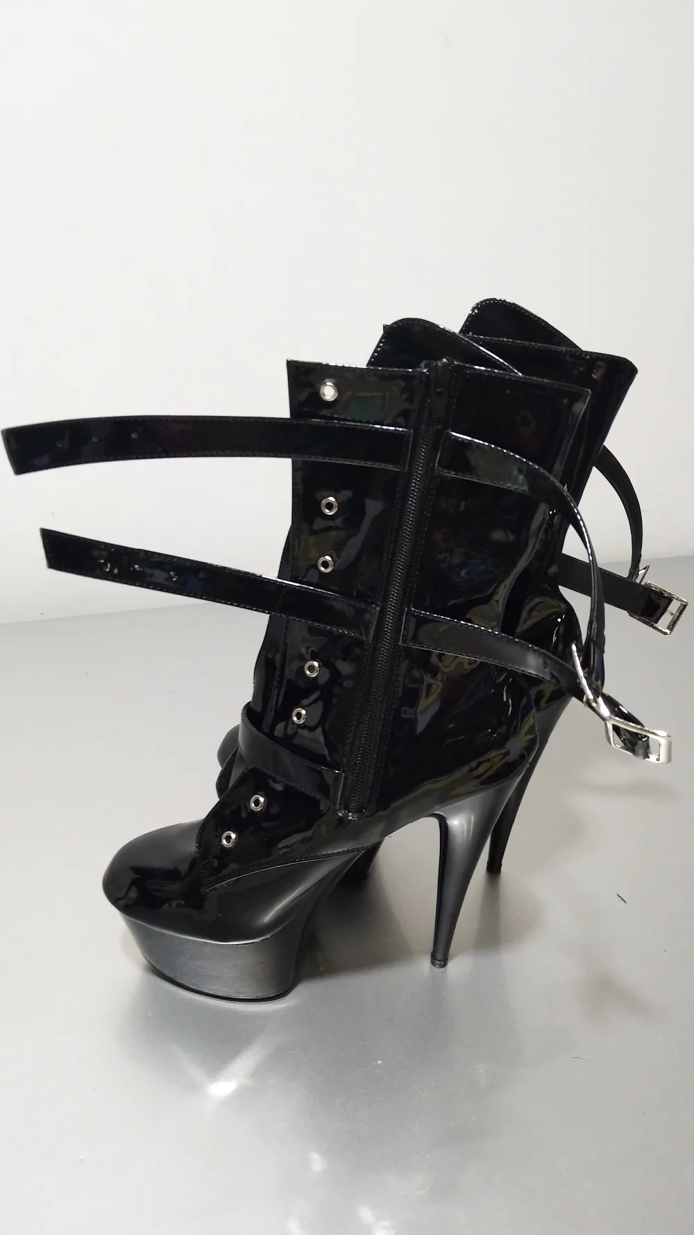 Модные женские пикантные черные туфли-лодочки из искусственной кожи на высоком каблуке и платформе с пряжкой ботильоны женская обувь Ботильоны на каблуке 15 см