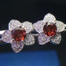 Натуральный гранат Серьги-гвоздики происхождения настоящий Гранат 925 пробы серьга из серебра в виде цветка 0.6ct* 2pcs драгоценный камень# F18051116