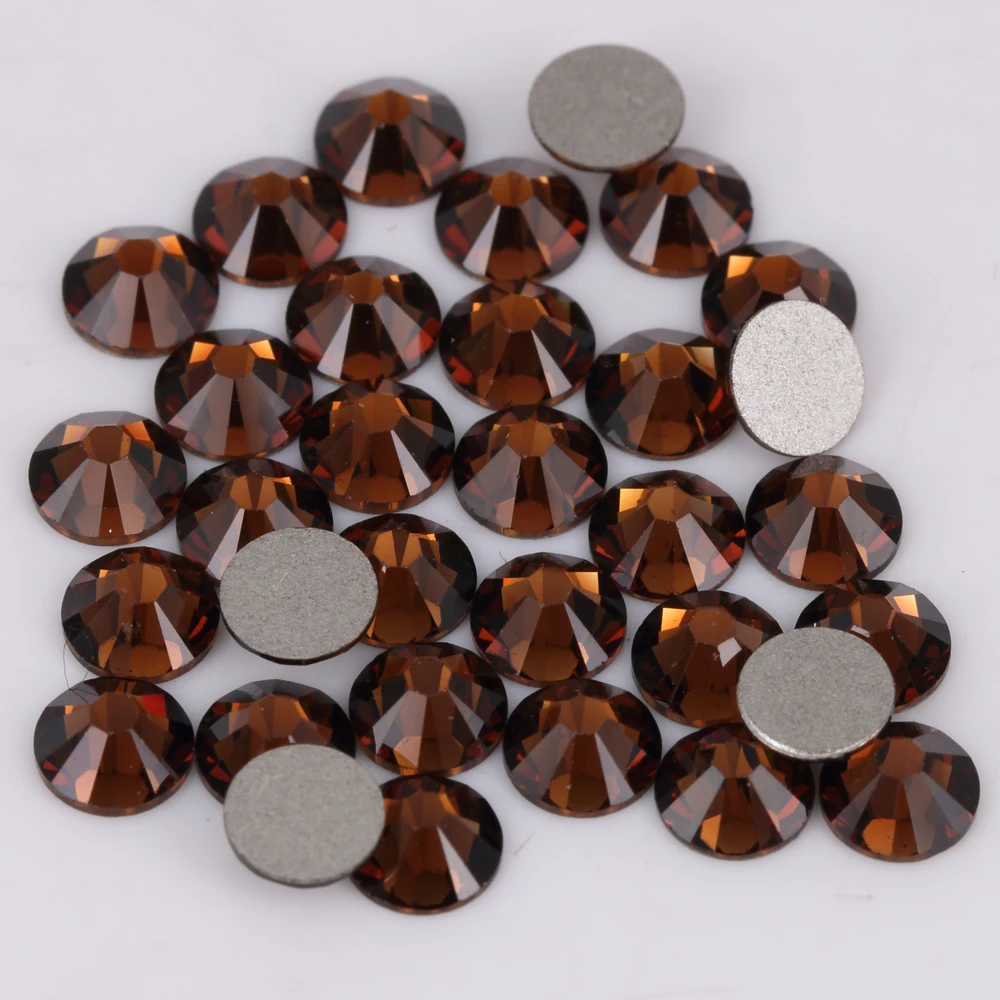 

Good Quality ss3-ss34 Coffee Flat Back Nail Art Glue On Rhinestones / Non Hotfix Crystals