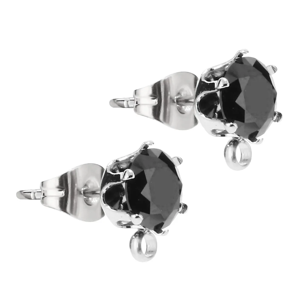 

50pcs/lot Cubic Zircon Ear Post With Loop 6mm Stainless Steel Earring Findings for DIY Earring Making Hypoallergenic