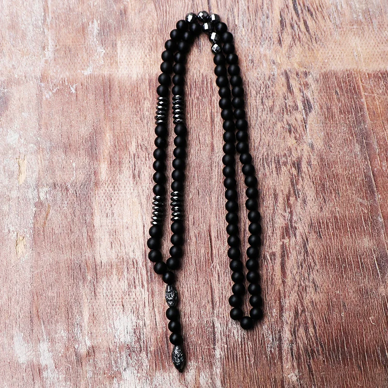 Мужские черные матовые бусы из камня Mala с пистолетом 2018|bead necklace|mala necklacenecklace black |