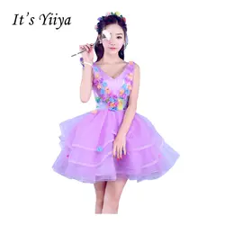 Это yiiya фиолетовый v-образным вырезом без рукавов Кружево бальное платье Коктейльные платья принцессы с цветочным рисунком Мини Короткие