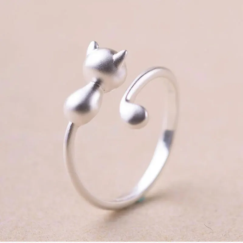Anenjery 925 пробы серебряный милый кот скраб и гладкое лицо Открытие Кольца для женщин 16 мм anel S-R86