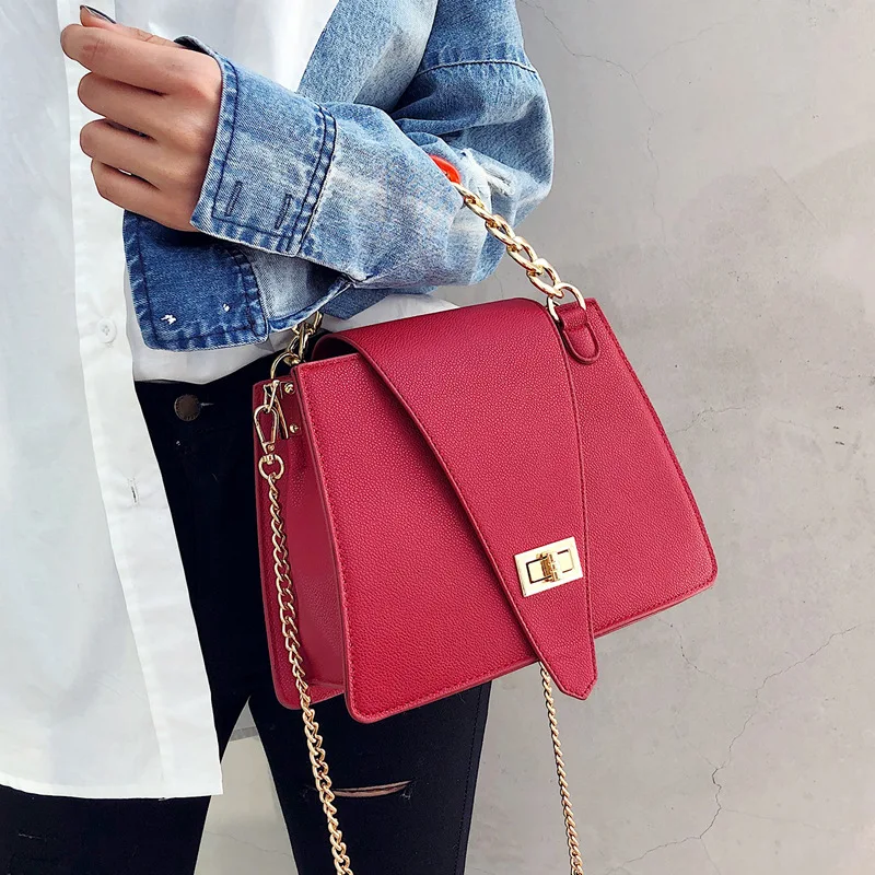 Ladies Bag Cover Arrow Lock Chain Shoulder New Korean Simple Fashion Women Messenger Square Designer Leather Bolsa Feminina