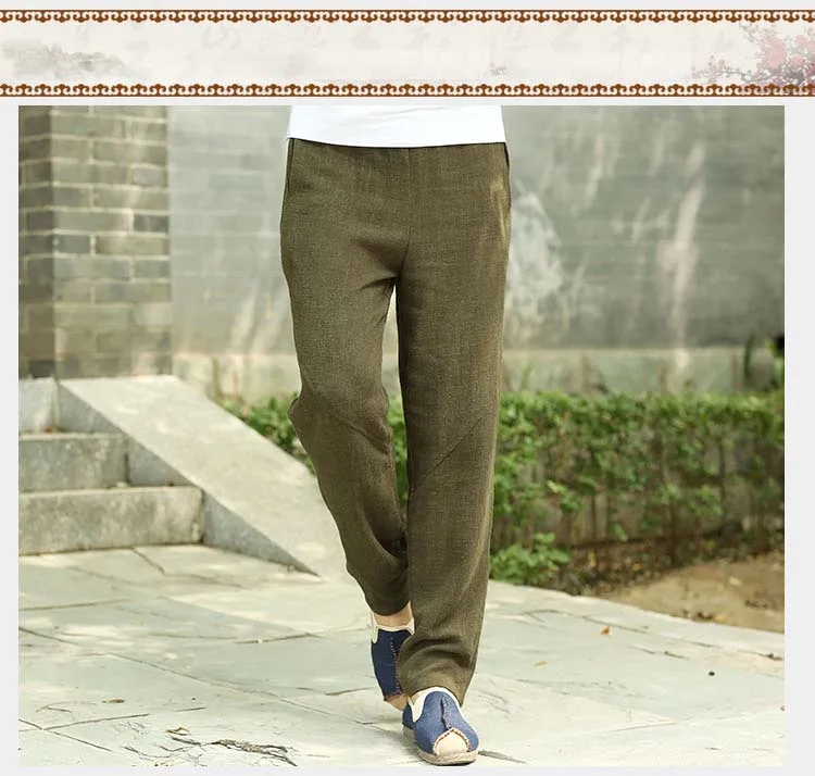 Осенняя и зимняя Мужская повседневные брюки льняные и хлопковые брюки толстые Свободные мешковатые китайский стиль эластичный пояс