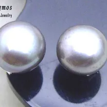 Qingmos Мода серый Серьги с жемчугом для Для женщин с плоский круглый натуральный жемчуг Стерлинговое Серебро S925 Стад Серьги, изящные украшения ear345