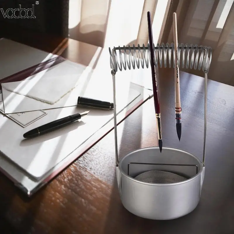 

Stainless Steel Paint Brush Washer Cleaner with Screen and Holder Spring Brush Pen Holders Supplies School Stationery Accessory