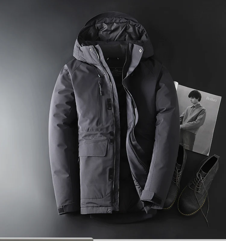 Мужская зимняя куртка, утепленная, теплая, ветровка, белая, утиный пух, куртка, серый, черный, для улицы, пальто для мужчин
