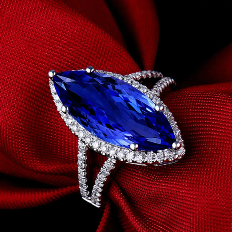Rings For Women Super Stone Attractive Marquise 8x18mm Real 18k