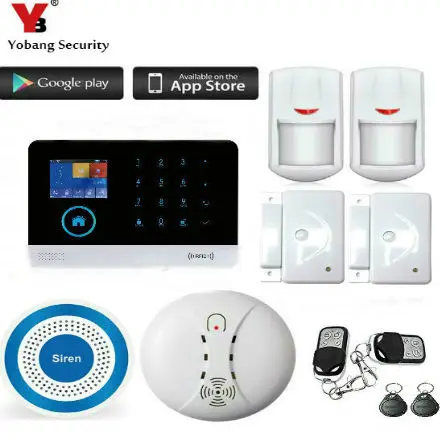 

Yobang Security APP Remote Control WIFI RFID GSM SMS Burglar Alarm System Smoke Fire Sensor Russian Spanish French German Voice