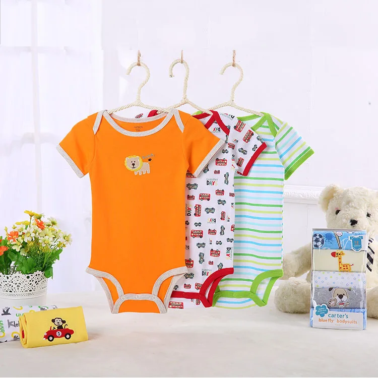 

Free shipping 2017 summer cotton short sleeved Jumpsuit Romper triangle baby boys and girls 5 piece package 3-24M