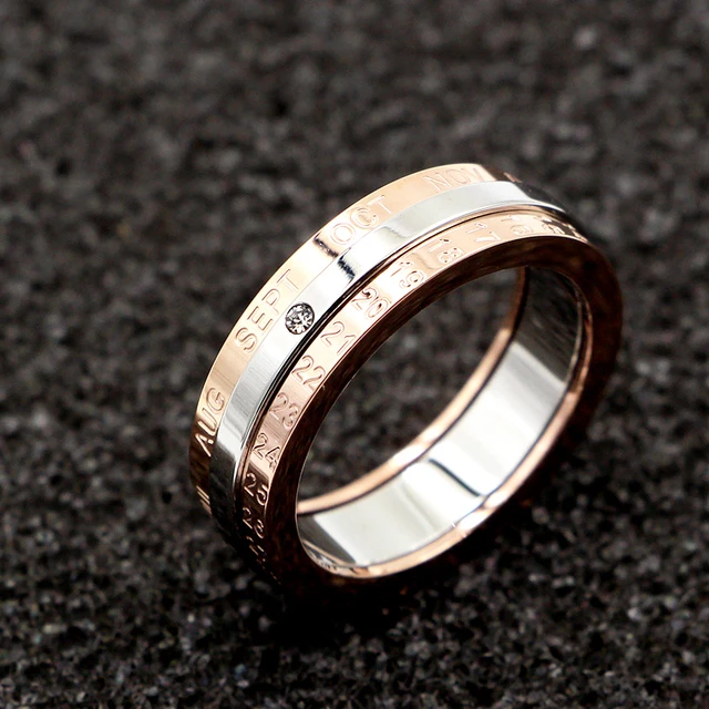 Classic Design Rotation Calendar and Date Ring Titanium Steel High Quality Rose Classic Design Rotation Calendar and Date Ring Titanium Steel High Quality Rose