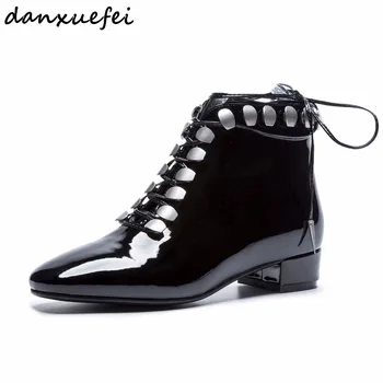 

Women's Patent Leather Rive Punk Martin Boots Leisure Lace-up Short Booties Shoes for Women Motorcycle Boots Female Footwear Hot