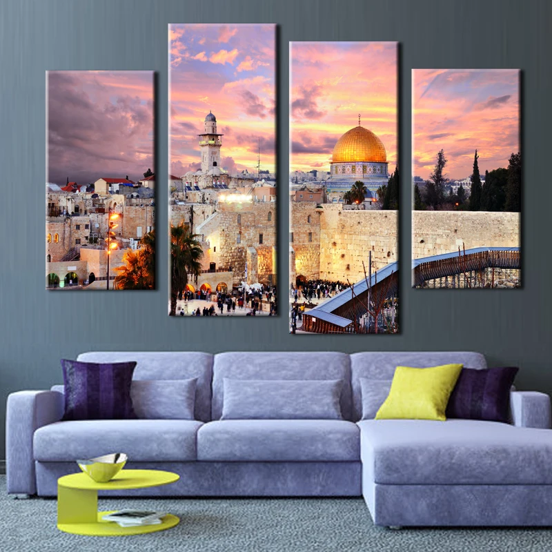 Billige 4 stück Moderne Wand Kunst Jerusalem Bild Hause Dekoration Leinwand Bild Kunst HD Gedruckt Malerei Auf Leinwand Für Wohnzimmer