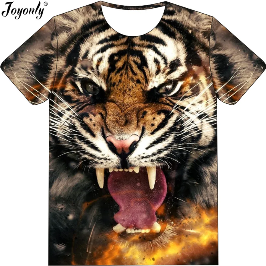 Joyonly/ г. Летняя Повседневная футболка для мальчиков и девочек Футболка с 3D принтом «Angry Tigers Fire» модные брендовые Детские футболки с короткими рукавами топы, футболки