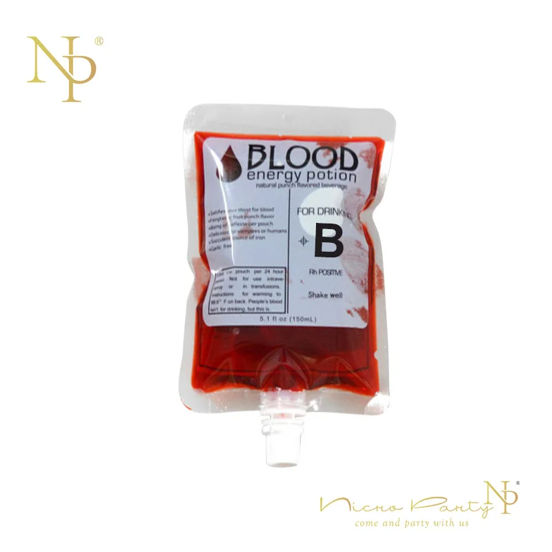 Nicro 150ml Halloween Blood Type Decoration O AB A B Transparent Clear PVC Reusable Blood Bag Vampire Pouch Halloween #Oth55