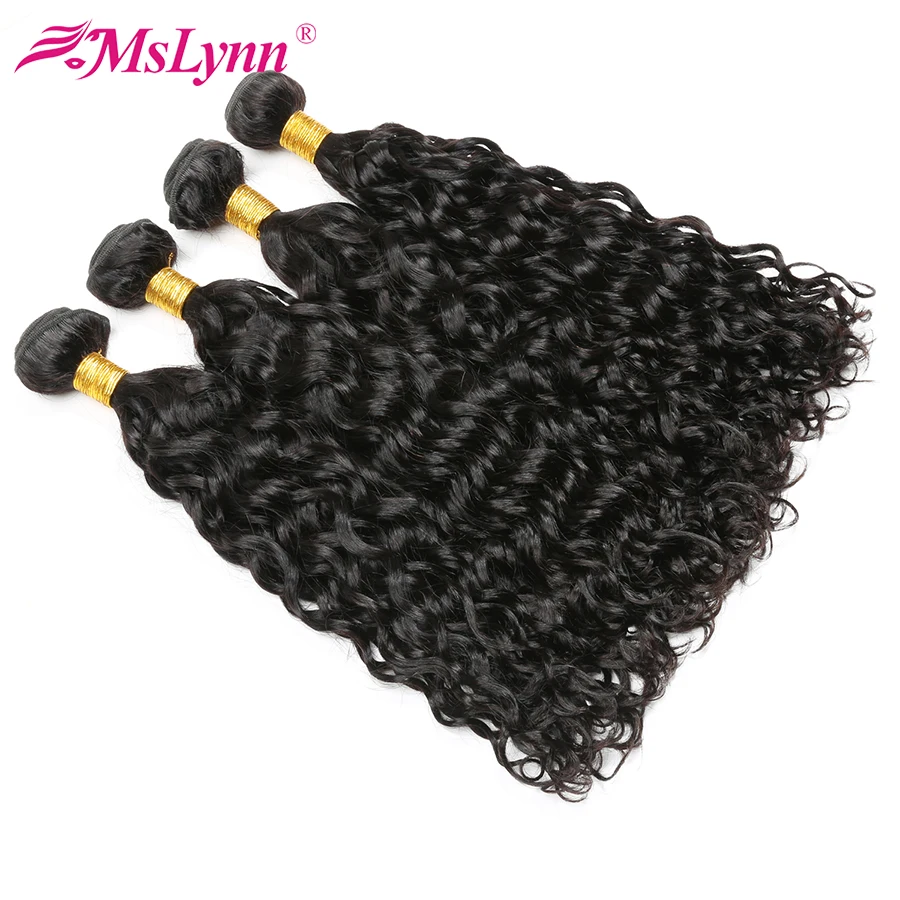 altHuman Hair Bundles With Closure Brazilian Hair Water Wave 4 Bundles With Closure Non Remy Hair Extension Mslynn Human Hair 5PCS