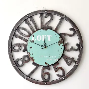 

American Rural Retro Large Wall Clock Nostalgia Antique Style Wood Hollow Out Digital Mute Clocks Living Room Decor