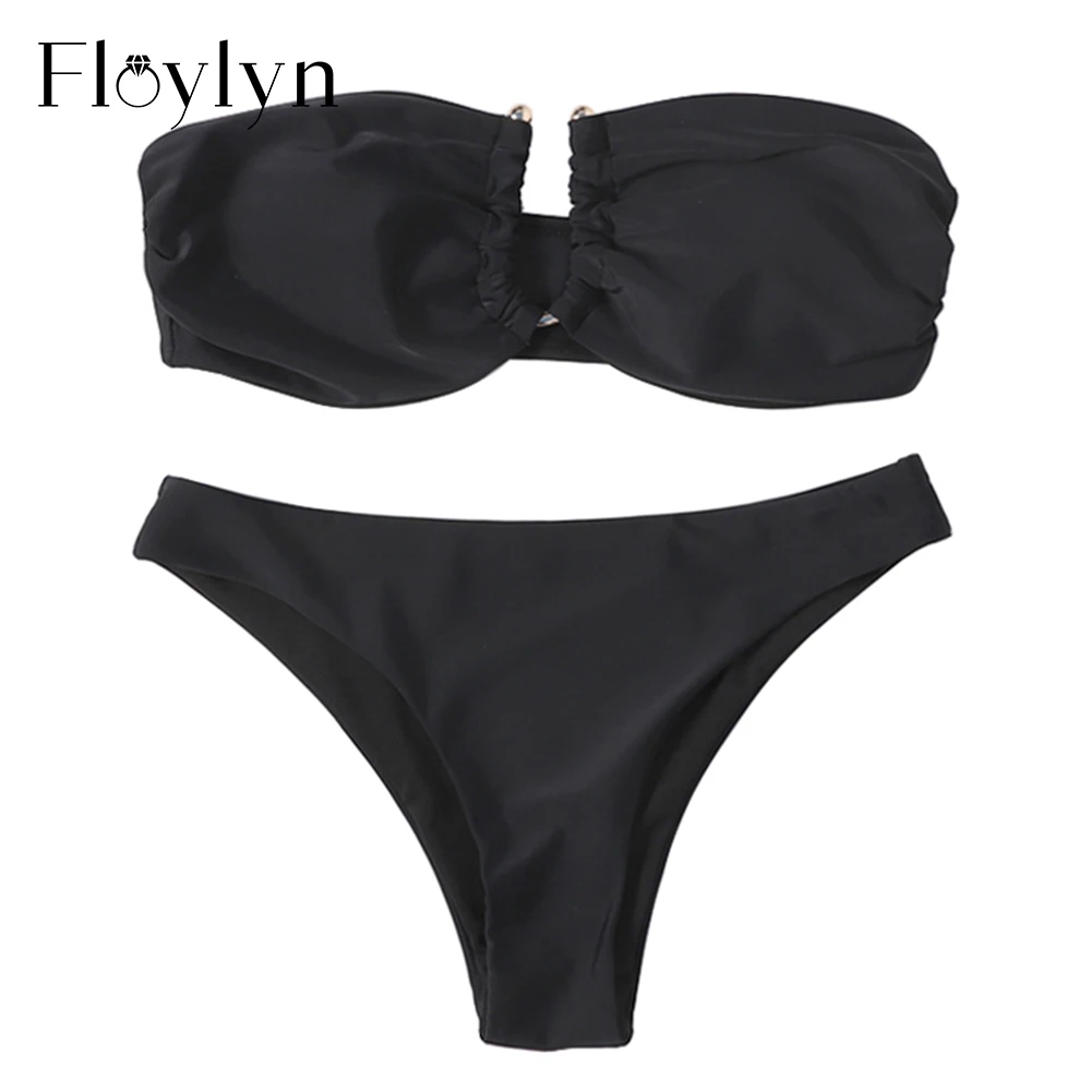 

Floylyn Cute Girls Bikini Metal U Buckle Women Bikini Set Push Up Bandage Sexy Hollow Out Swimwear Bandeau Swimsuit Bathing Suit