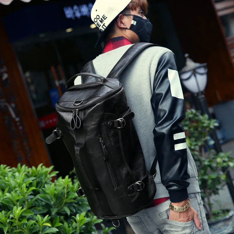 

New Korean Version Bucket Traveling Shoulder Bag With Large Capacity Pu Fitness Man's Backpack