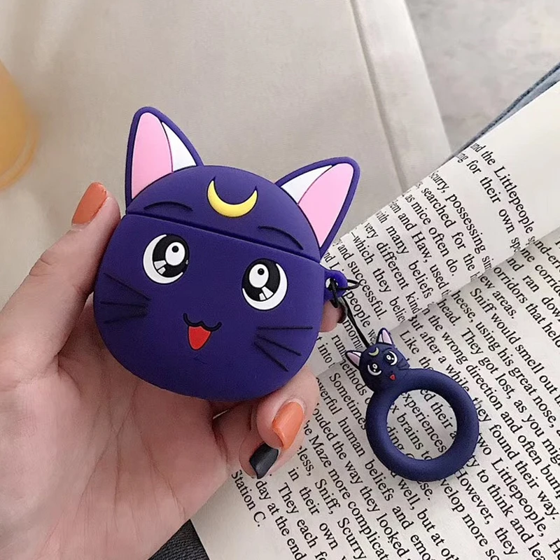 Style 1 Для AirPods Чехлы Сейлор Мун светящиеся Luna Cat Bluetooth беспроводные наушники зарядное устройство коробка крышка для Apple Airpods 2 ремешок для пальца - Цвет: Style 1