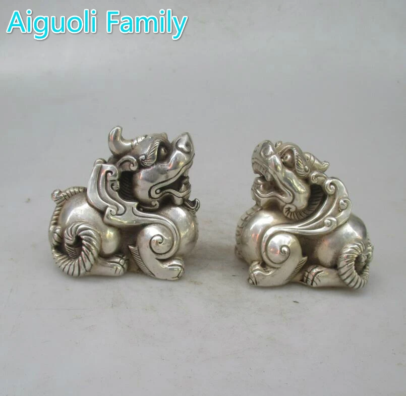 

Metal Crafts For Christmas Home decorations+Collectible Chinese Old Handwork Tibet Silver Carved Unicorn Statue/ sculpture