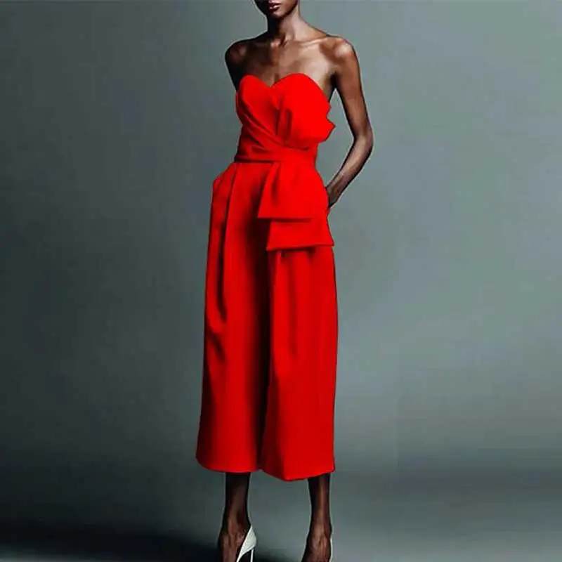 

Fashsiualy Summer Solid jumpsuit Women's Bow Sexy Bandeau Casual Solid Sleeveless Jumpsuit Long Trousers Newest 0703