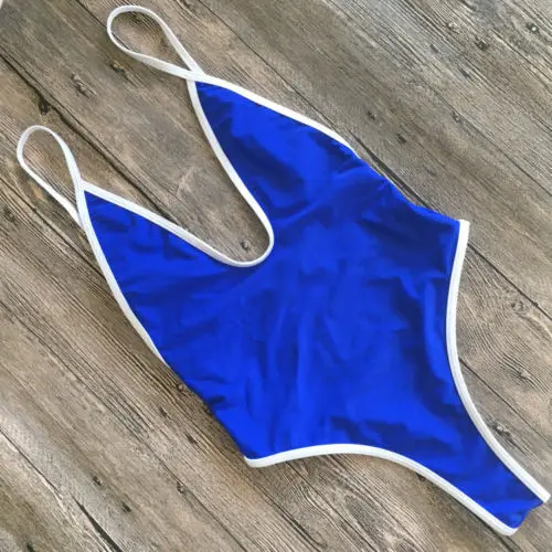 Цельный популярный женский сплошной бандажный Монокини Бикини купальник купальный костюм однотонные стринги праздничные летние купальники - Цвет: Синий